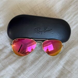 Ray Ban Pink Large Metal Aviator Sunglasses
